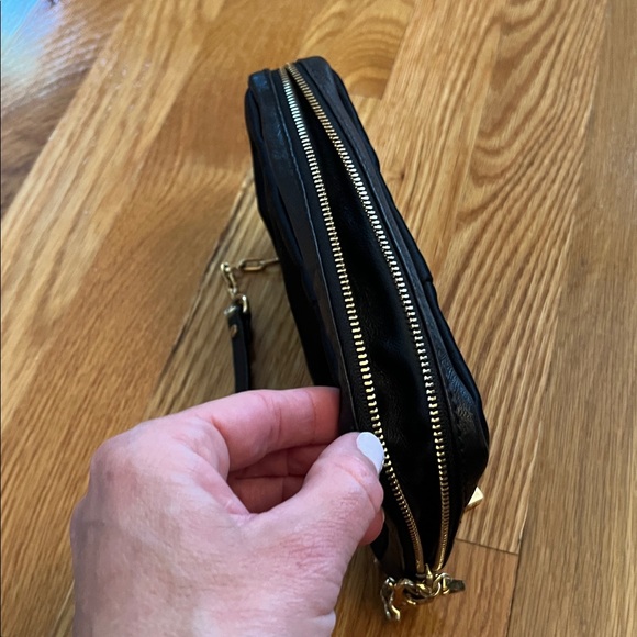 Tory Burch Black Satin Clutch with Gold Accents